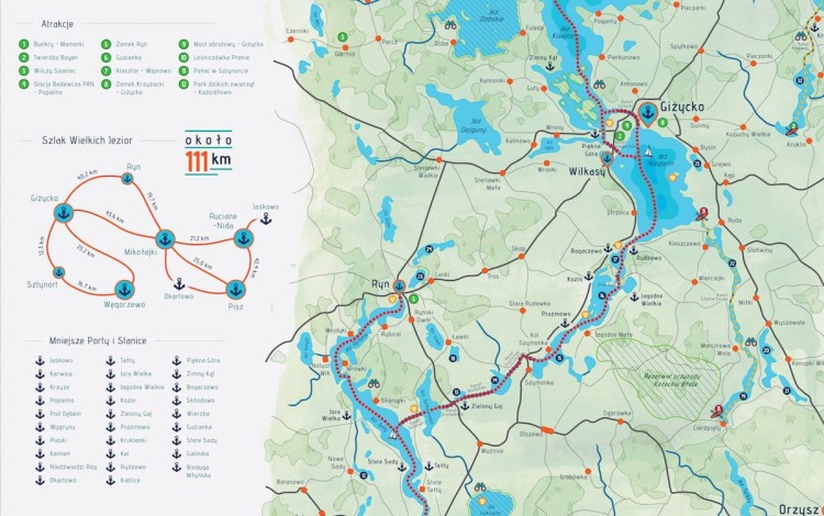 Mazury. Szlakiem Wielkich Jezior Mazurskich. Mapa zdrapka. Fragment 1