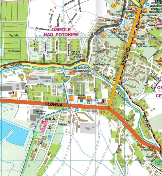 Kudowa, Duszniki, Polanica-Zdrój. Mapa / Plan miasta wydawnictwa Eko-Graf. Fragment 2