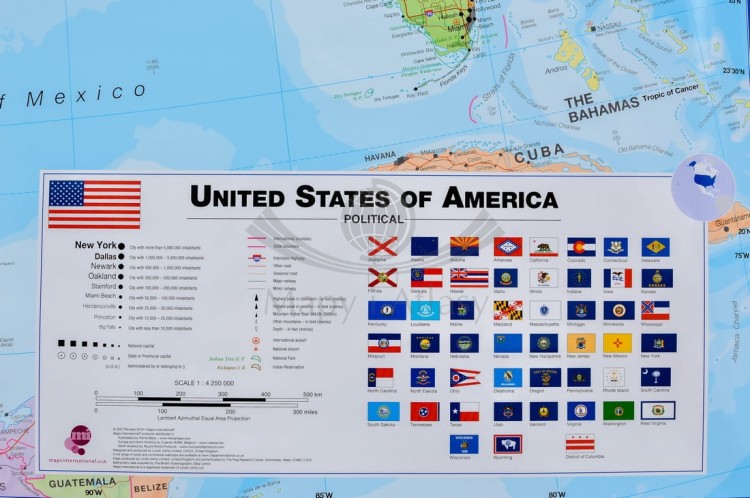Stany Zjednoczone / USA 1:4 250 000. Mapa ścienna polityczna wydawnictwa Maps International. Fragment 12