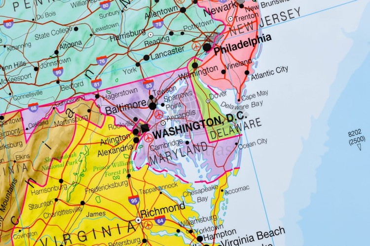 Stany Zjednoczone / USA 1:4 250 000. Mapa ścienna polityczna wydawnictwa Maps International. Fragment 4