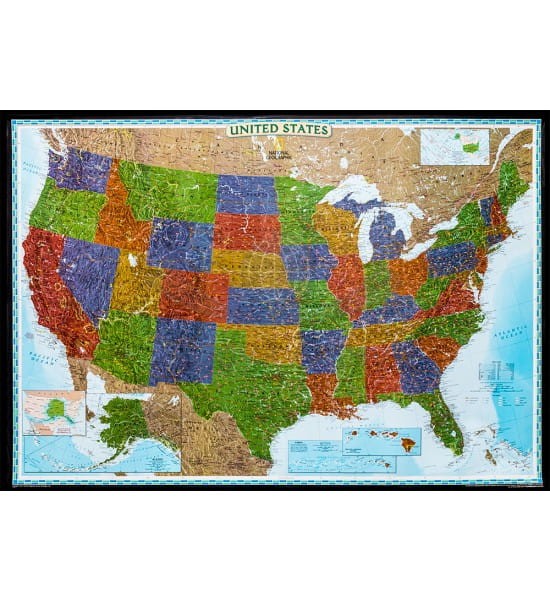 USA / Stany Zjednoczone 1:2 815 000. Mapa ozdobna. Wersja do wpinania. National Geographic
