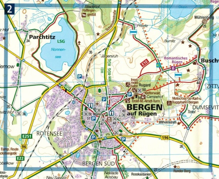 Rugia. Laminowana mapa turystyczna 737 wydawnictwa Kompass. Fragment 1