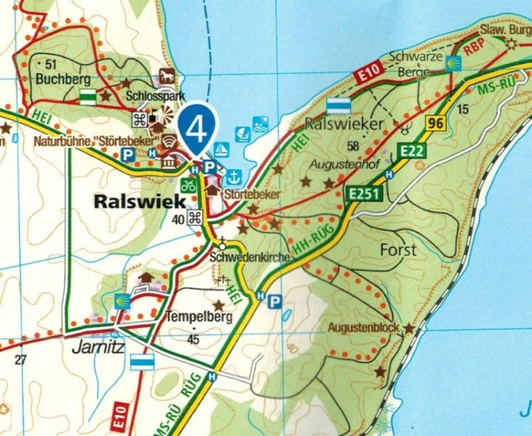 Rugia. Laminowana mapa turystyczna 737 wydawnictwa Kompass. Fragment 2