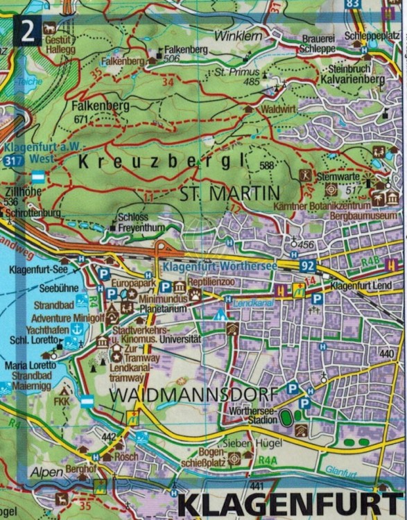 Worthersee, Karawanken West. Wodoodporna mapa turystyczna 61 wydawnictwa Kompass.  Fragment 2