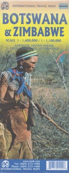 Botswana i Zimbabwe. Wodoodporna mapa samochodowo-turystyczna wydawnictwa ITMB. Okładka