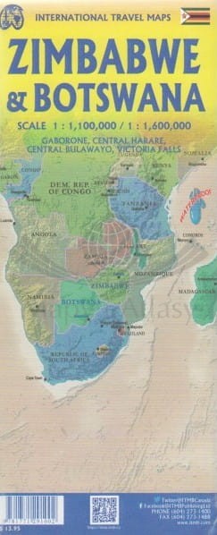 Botswana i Zimbabwe. Wodoodporna mapa samochodowo-turystyczna wydawnictwa ITMB. Okładka tył