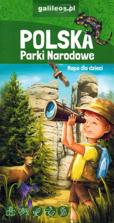 Polska. Parki Narodowe. Składana mapa dla dzieci wydawnictwa Galileos. Okładka