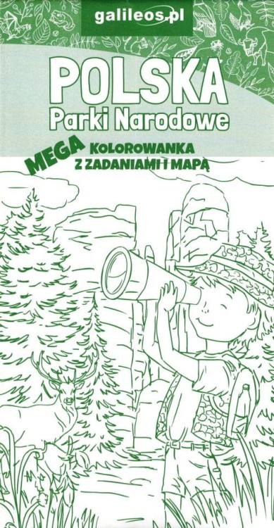 Polska. Parki Narodowe. Składana mapa dla dzieci wydawnictwa Galileos. Kolorowanka - okładka