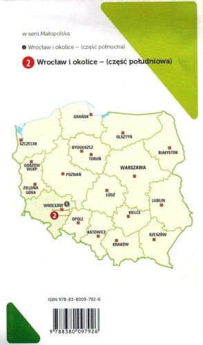 Wrocław i okolice, część południowa. Dolny Śląsk. Mapa turystyczna tras rowerowych. Nie tylko Green Velo. Euro Pilot. Okładka  tył