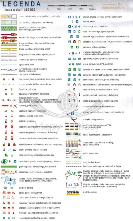 Pogórze Strzyżowskie. Jasło, Krosno, Dukla. Mapa turystyczna wydawnictwa Compass. Legenda