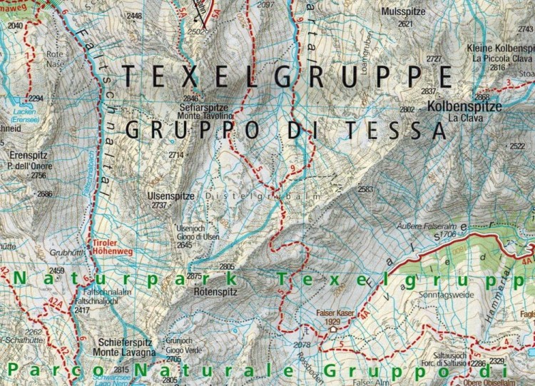 Południowy Tyrol, Trydent - Górna Adyga. Zestaw czterech map turystycznych 699 wydawnictwa Kompass. Mapa 2 - fragement