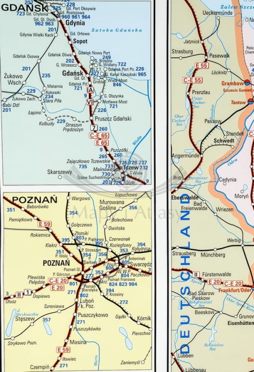 Polska i Europa. Mapa ścienna kolejowa, dwustronna. 107 x 70 cm. Strona 1 - fragment 7