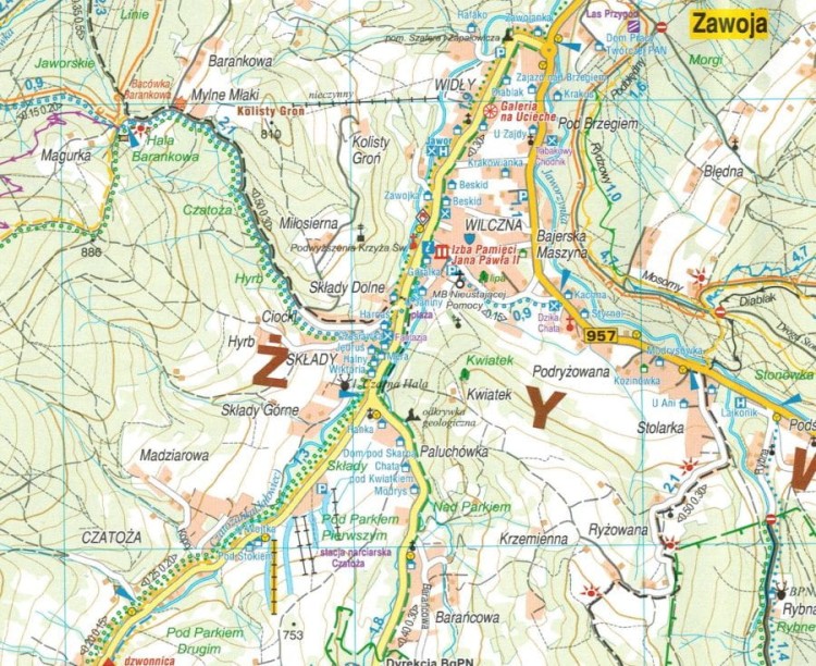 Beskid Żywiecki, część wschodnia. Laminowana mapa turystyczna wydawnictwa Galileos. Fragment 1