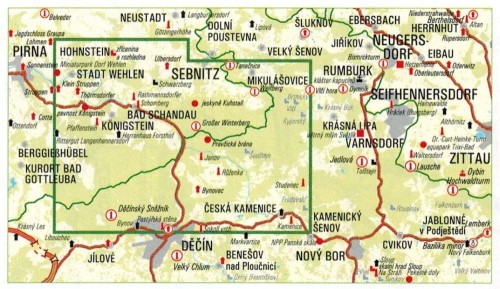 Łabskie Piaskowce, Czeska i Saska Szwajcaria. Mapa turystyczna 38 wydawnictwa Geodezie On Line. Zasięg