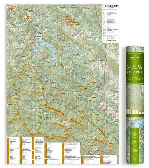 Bieszczady. Mapa zdrapka wydawnictwa ArtGlob. Całość z tubą