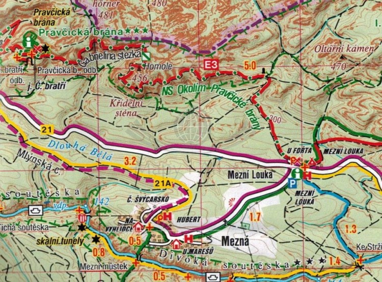 Czeska Szwajcaria, Saska Szwajcaria. Mapa turystyczna 401 wydawnictwa Shocart. Fragment 2