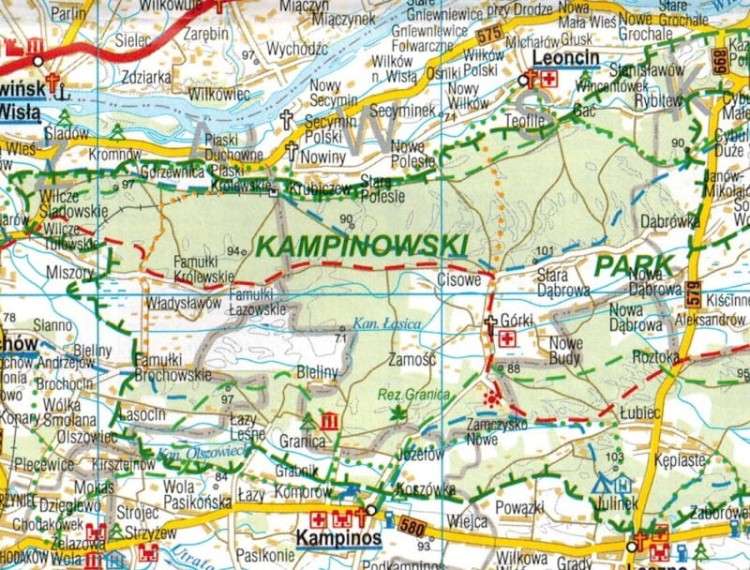 Województwo mazowieckie 1:270 000. Laminowana mapa turystyczno-samochodowa wydawnictwa BiK.  Fragment 2