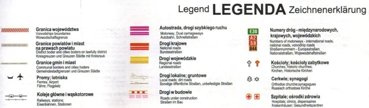 Województwo mazowieckie 1:270 000. Laminowana mapa turystyczno-samochodowa wydawnictwa BiK.  Legenda 2