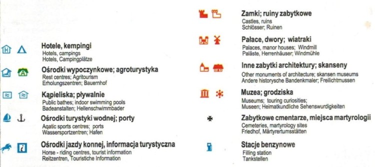 Województwo mazowieckie 1:270 000. Laminowana mapa turystyczno-samochodowa wydawnictwa BiK.  Legenda 3