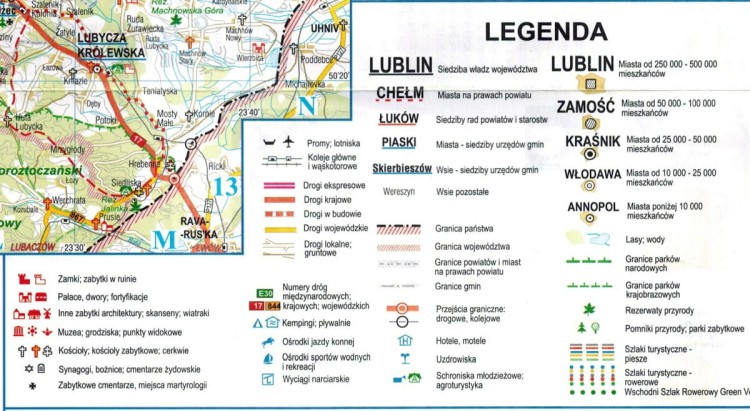 Województwo lubelskie 1:300 000. Laminowana mapa administracyjno-turystyczna wydawnictwa BiK.  Legenda