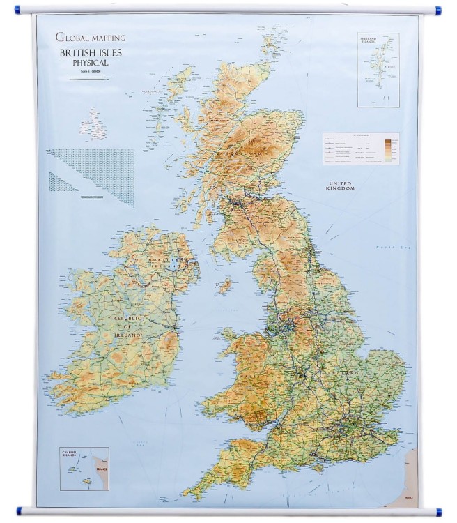 Wyspy Brytyjskie / Wielka Brytania i Irlandia 1:1 000 000. Mapa ścienna fizyczno-drogowa