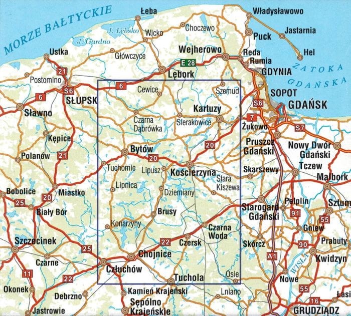 Kaszuby dla aktywnych 1:100 000. Wodoodporna mapa turystyczna wydawnictwa Galileos. Zasięg