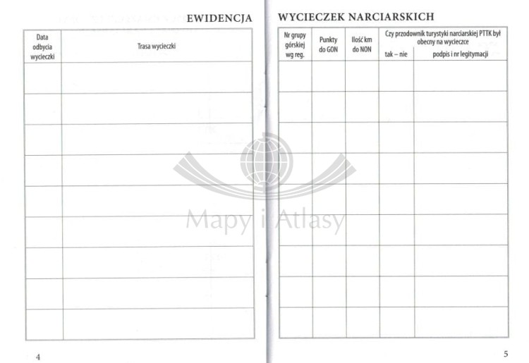 Książeczka Odznak Narciarskich PTTK. Przykładowe strony 1