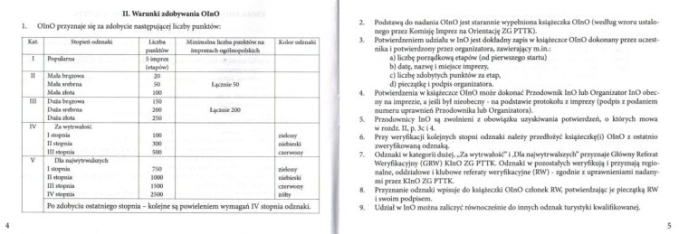 Książeczka i regulaminy Imprez na Orientację InO PTTK. Przykładowe strony 1