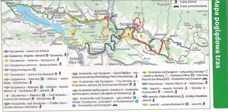 Szczawnica, Krościenko nad Dunajcem. Przewodnik turystyczny wydawnictwa Compass. Mapa poglądowa tras
