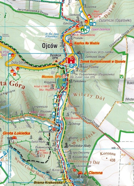 Ojcowski Park Narodowy. Laminowana mapa turystyczna wydawnictwa Compass. Fragment 1