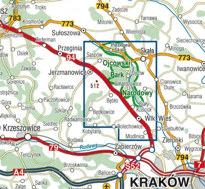 Ojcowski Park Narodowy. Laminowana mapa turystyczna wydawnictwa Compass. Zasięg