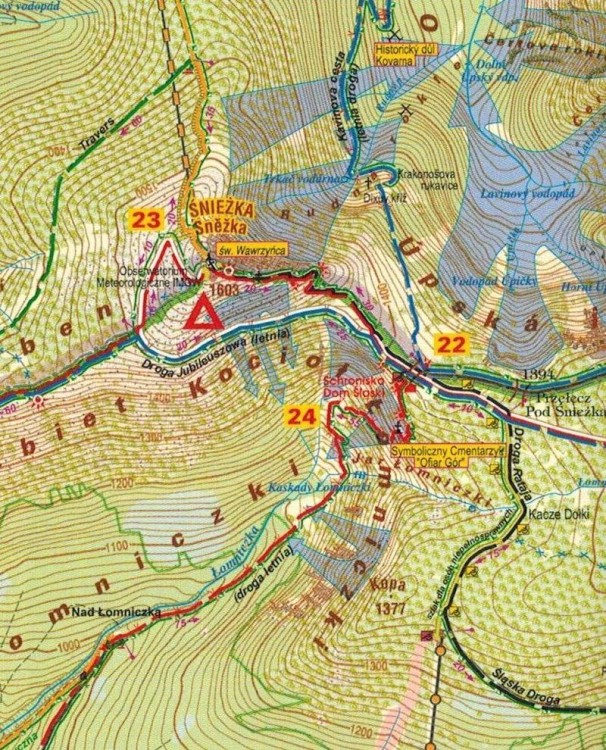 Karkonosze 1:33 000. Orientacja południowa. Mapa turystyczna wydawnictwa Galileos. Fragment 2