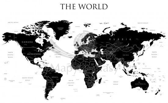 The World / Świat. Mapa ścienna polityczna, konturowa - tapeta XL