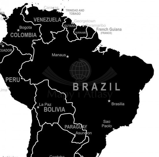 The World. Mapa ścienna polityczno-konturowa w formie tapety XXL. Wydawnictwo ArtGlob. Fragment 4