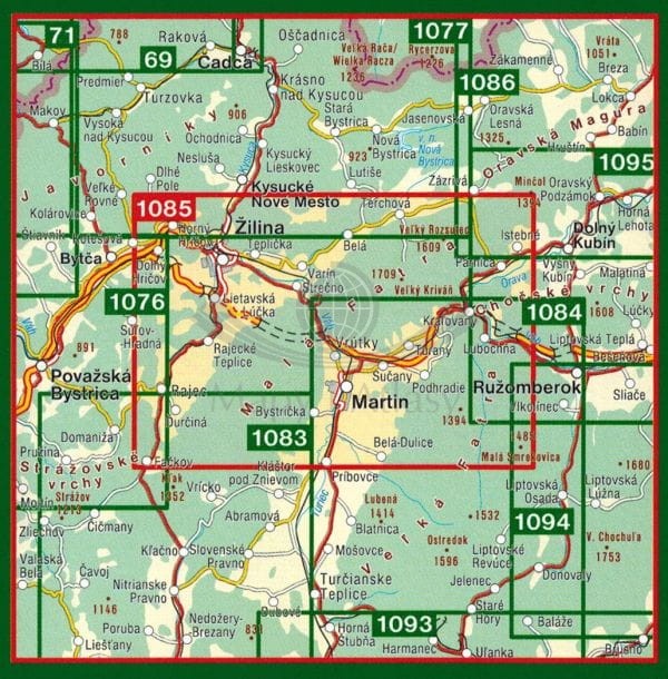 Mała Fatra. Mapa turystyczna 1085 wydawnictwa Shocart. Zasięg