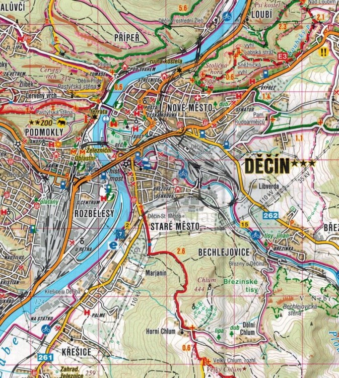 Ceske Stredohori, Decinske steny. Mapa turystyczna 403 wydawnictwa Shocart. Fragment 1