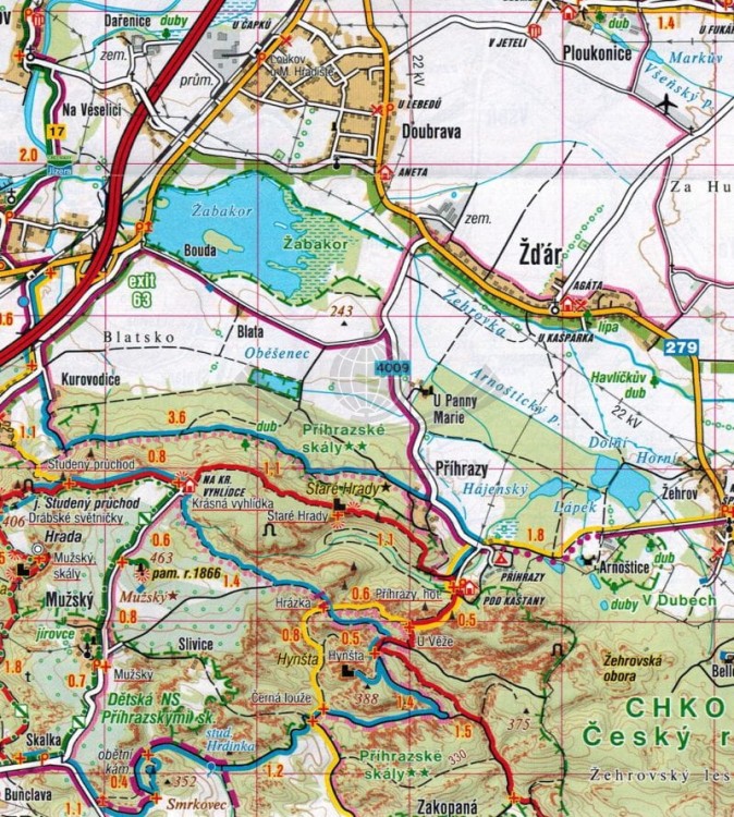 Cesky Raj, Mladoboleslavsko. Mapa turystyczna 421 wydawnictwa Shocart. Fragment 2