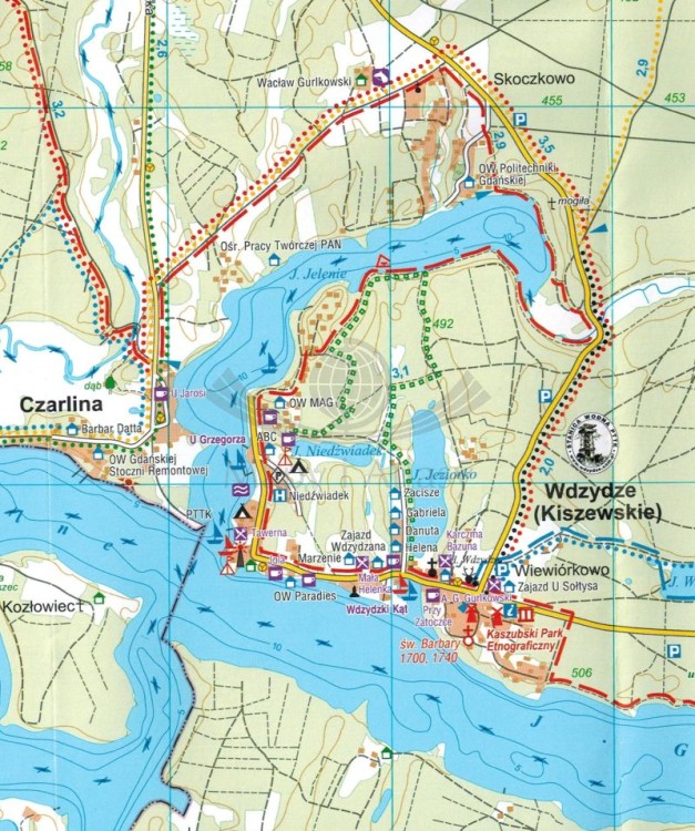 Wdzydzki i Zaborski Park Krajobrazowy. Mapa turystyczna wydawnictwa Galileos. Fragment 1