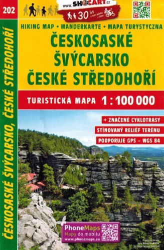 Czeska Szwajcaria, Średniogórze Czeskie. Mapa turystyczna 202 wydawnictwa Shocart. Okładka