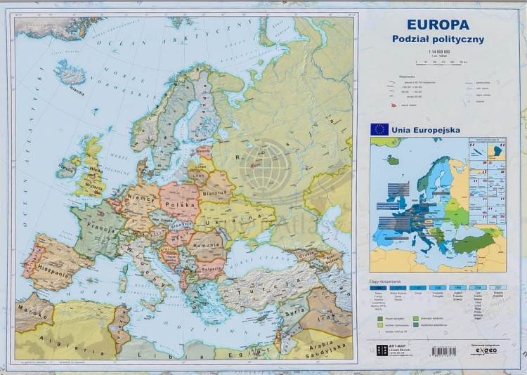 Europa. Mapa polityczna i fizyczna. Podkładka na biurko. Pierwsza strona