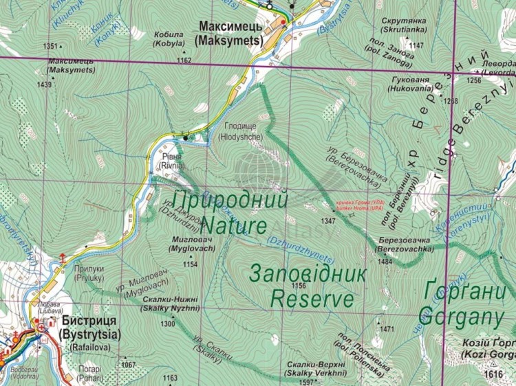 Gorgany centralne. Mapa turystyczna wydawnictwa Assa. Fragment 1