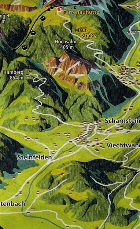 Salzkammergut. Zestaw dwóch map turystycznych 229 wydawnictwa Kompass. Panorama - fragment