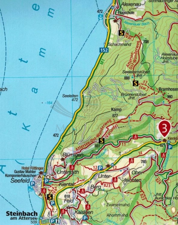 Nordliches Salzkammergut. Wolfganasee, Attersee, Traunsee. Wodoodporna mapa turystyczna 18 wydawnictwa Kompass. Fragment 2