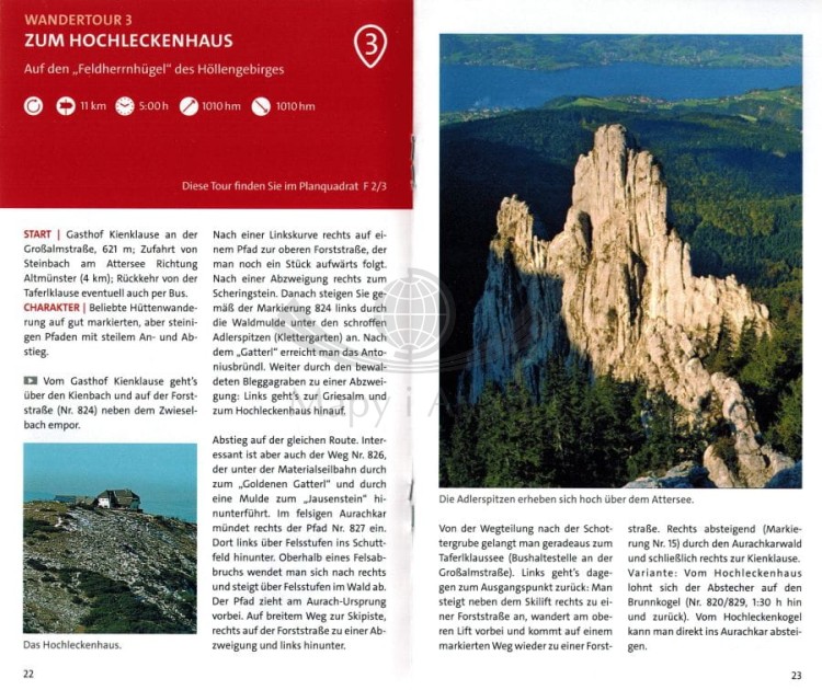 Nordliches Salzkammergut. Wolfganasee, Attersee, Traunsee. Wodoodporna mapa turystyczna 18 wydawnictwa Kompass. Informator - przykładowa strona 2