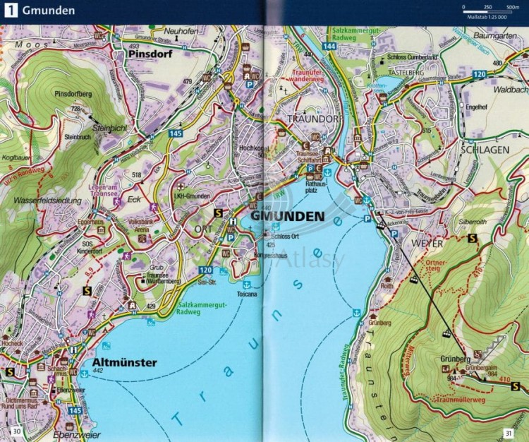 Nordliches Salzkammergut. Wolfganasee, Attersee, Traunsee. Wodoodporna mapa turystyczna 18 wydawnictwa Kompass. Informator - przykładowa strona 3