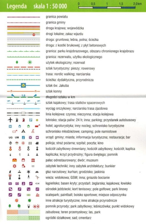 Szwajcaria Kaszubska 1: 50 000. Wodoodporna mapa turystyczna wydawnictwa Galileos. Legenda