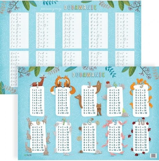 Dodawanie. Podkładka edukacyjna na biurko