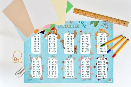 Dodawanie. Podkładka edukacyjna na biurko. Przykład 2