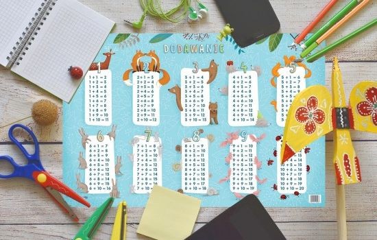 Dodawanie. Podkładka edukacyjna na biurko. Przykład 3