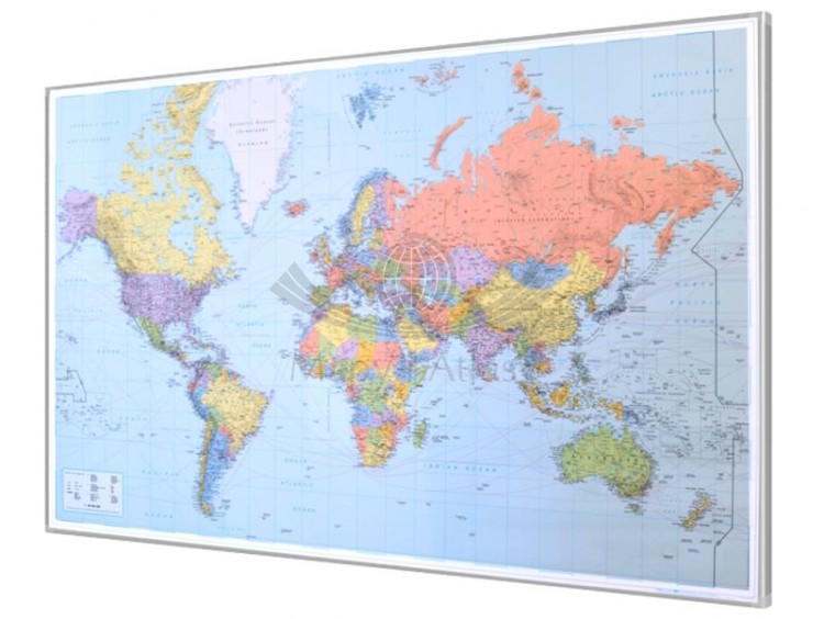 Świat 1:26 000 000. Mapa polityczna z portami magnetyczna. Rama alu SLIM. Całość